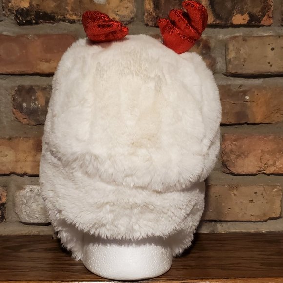 Charter Club Bomber Hat Christmas Sequin Reindeer Antlers White Plush One Size - Picture 5 of 6